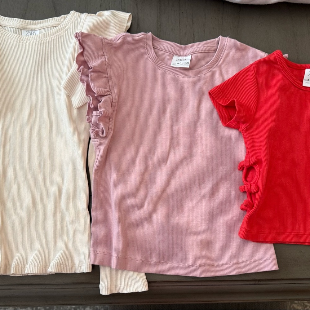 Zara Kids' tops - Cream, Pink, and Red bundle- all 3 size 6/7